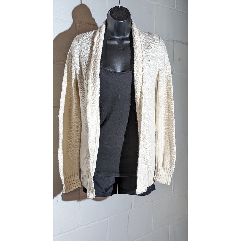 Fossil Cream Cable Knit Cardigan Open Front Sweater Textured Wool Blend Medium